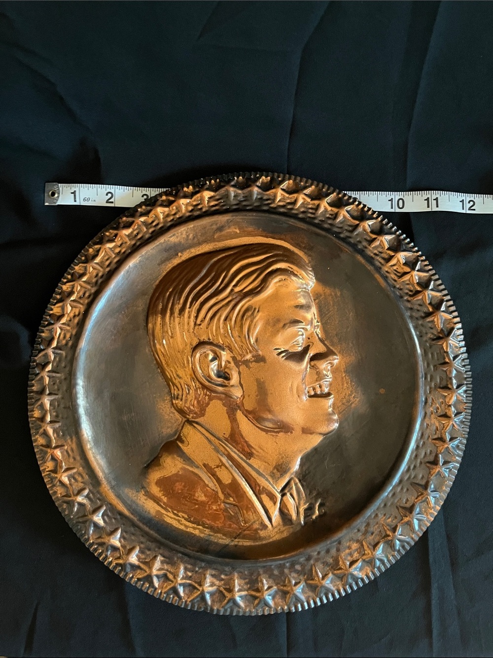 JFK Decorative Copper-Toned Relief Wall Plate with Star Border
